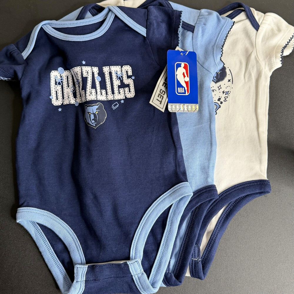 NBA Memphis Grizzlies Baby Bodysuit Shirt Set of 3 Blue/Light Blue/White 12M